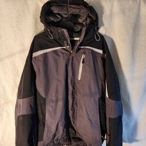 Men's LL Bean Black and Gray, Insulated, Winter, Hooded Jacket, Large